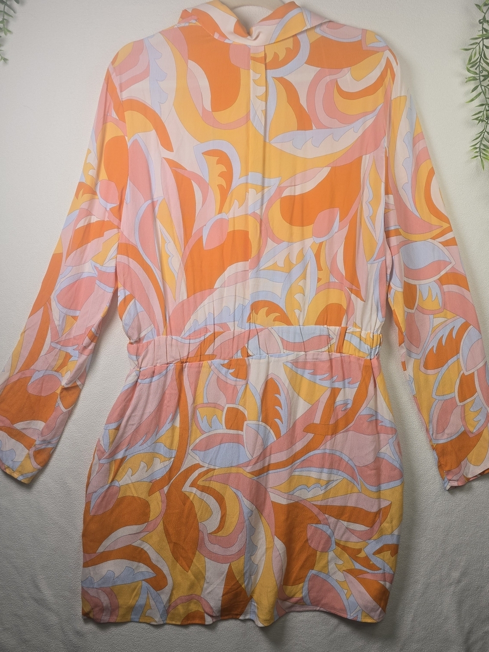 MANGO RETRO SWIRL PRINT MINI SHIRT DRESS PINK ORANGE CREAM PSYCHEDELIC 70S 8 - Picture 3 of 12